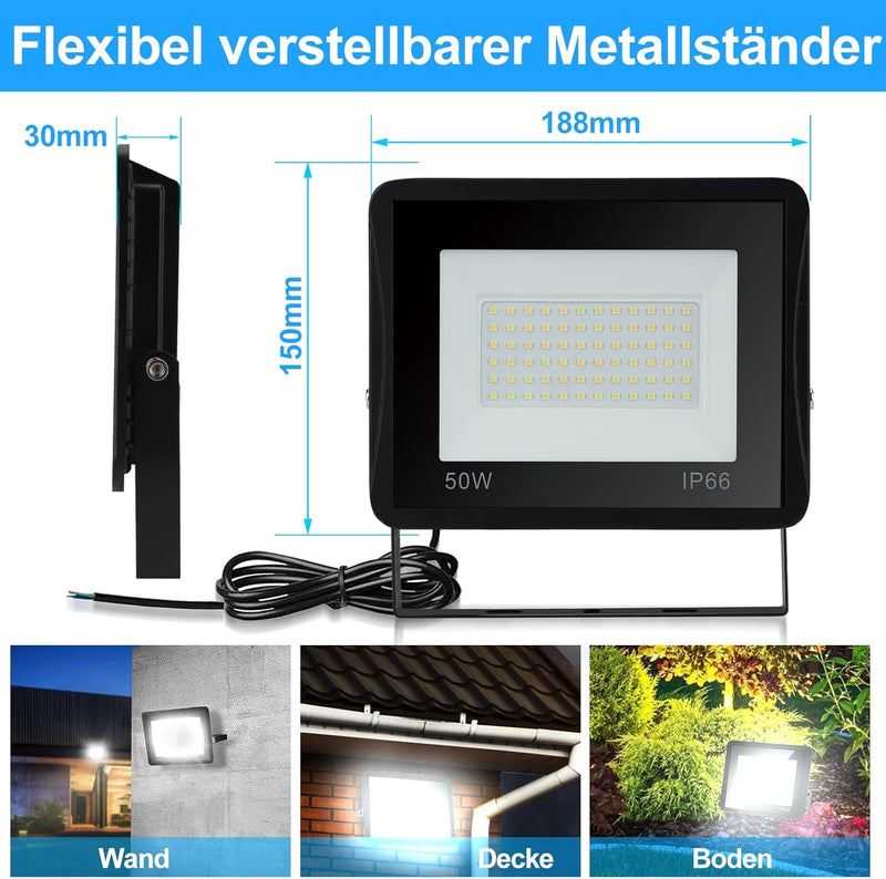 Lospitch 10x50W LED Strahler Aussen, 4250LM LED Fluter 3000K Warmweiss Superhell Aussenstrahler, IP6