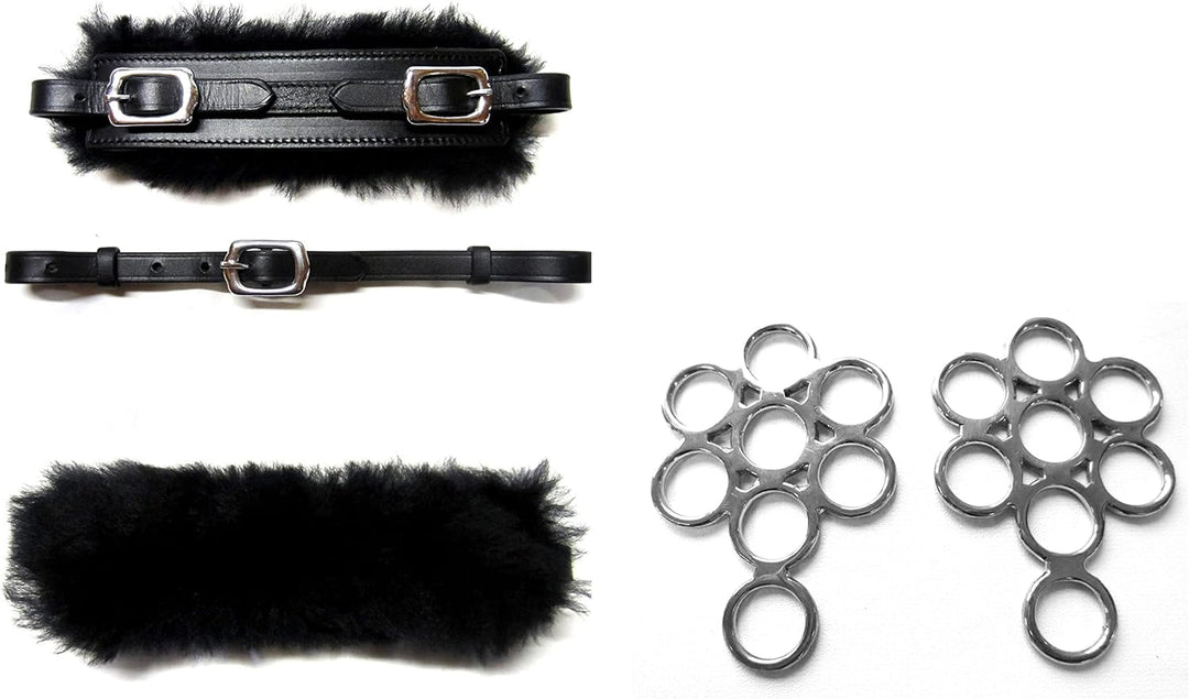 PS Pferdeartikel Set Gebisslose Zäumung Hackamore Flower Silber - Echt Schaffell Natur mit silbernem