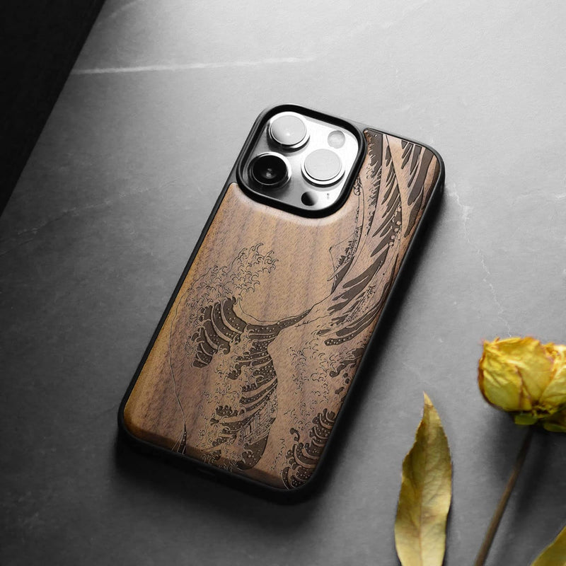 Carveit Handyhülle für iPhone 14 Pro Cover Kompatibel mit Magsafe [Holz und TPU Silikon Hybrid hülle