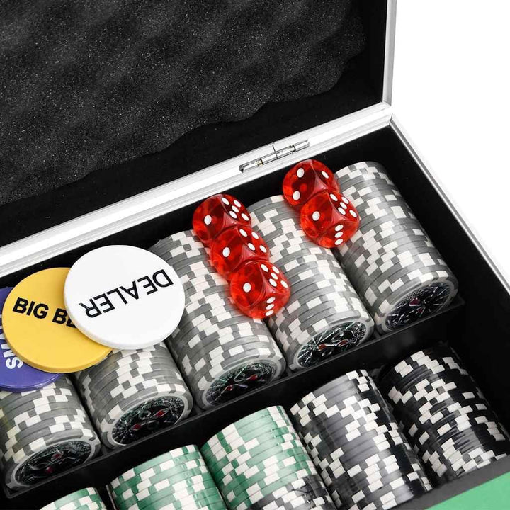vidaXL Pokerchips Set 300 STK., Pokerkoffer mit Buttons Chips Würfeln, Pokerset Spielkarten Set mit