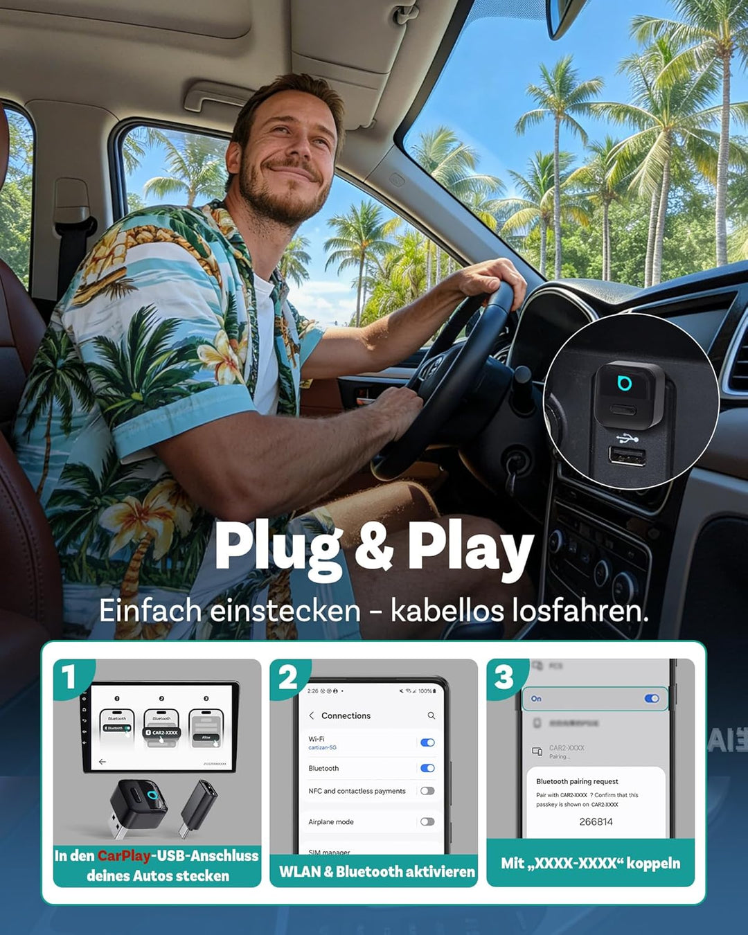 OTTOCAST 2026 Neuheit Mini Pico, 2-in-1 Wireless CarPlay & Android Auto Adapter mit One-Touch Geräte