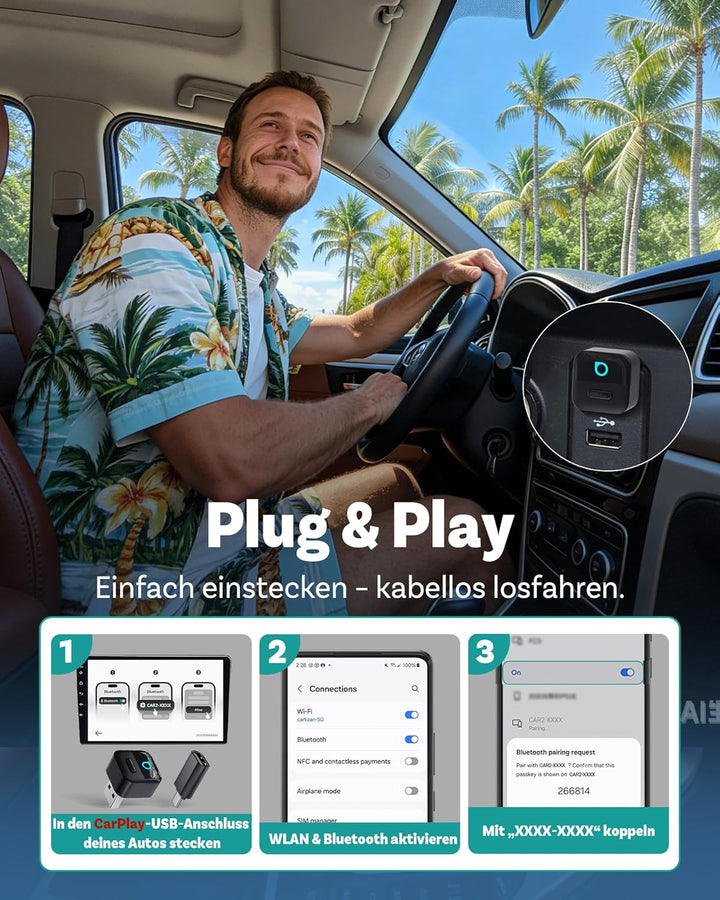OTTOCAST 2026 Neuheit Mini Pico, 2-in-1 Wireless CarPlay & Android Auto Adapter mit One-Touch Geräte
