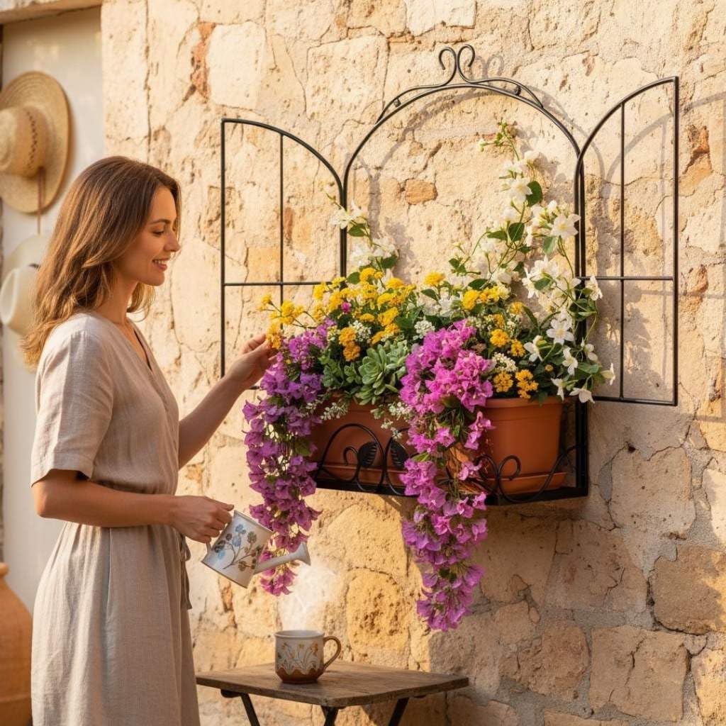 DanDiBo Wandblumenhalter Fenster Schwarz Metall Wand Blumenständer Blumenregal Wandregal Regal