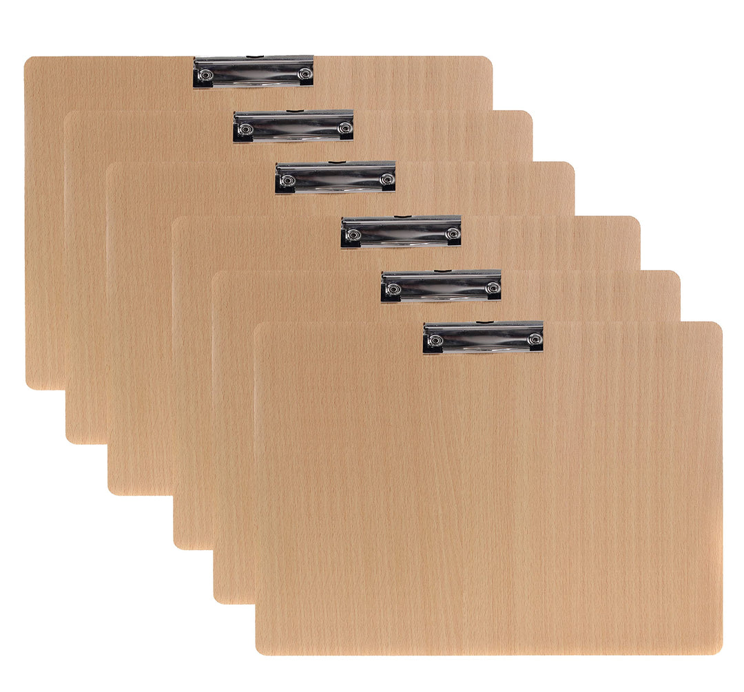 6er Klemmbrett A3 Quer aus Hartholz extra dick 4mm, mit Aufhängeose, Gummierter Metalklemme, Skizzen
