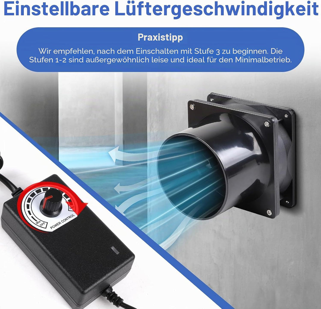 CPROSP Abluftventilator 100mm mit Geschwindigkeitsregler, Rohrventilator, Rauchabzug Ventilator mit