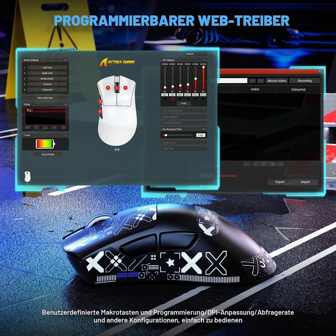 MAMBASNAKE X ATTACKSHARK V3 Kabellose Gaming-Maus mit Band,65g leicht,geteiltes Design für Rechtshän