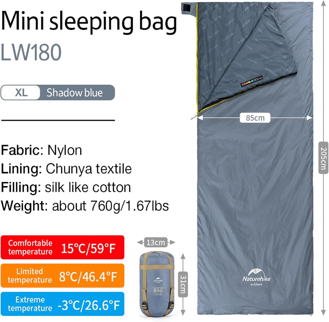 Naturehike Schlafsack Ultraleicht Mini Kleines Ultraleicht 680/760g für 3 Jahreszeiten mit 190x75/20