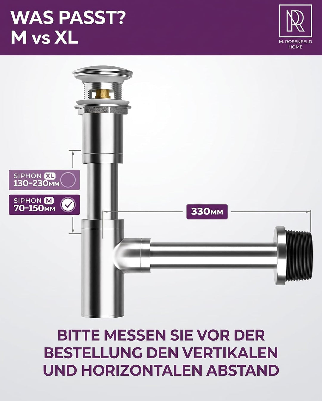 M. ROSENFELD HOME Design Siphon Waschbecken – Universeller Röhrensiphon 1 1/4" für Waschtisch, Geruc