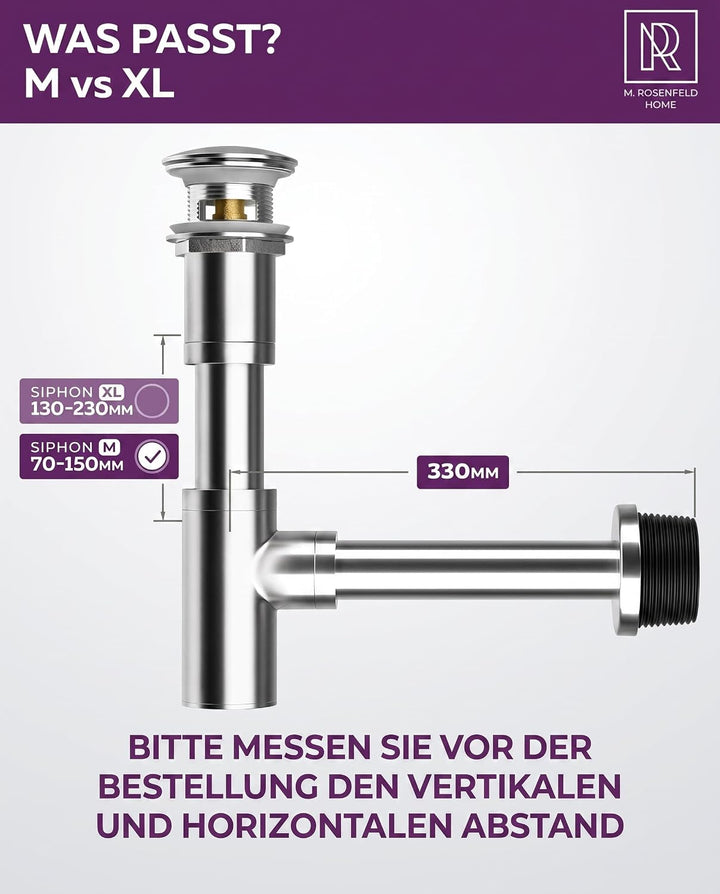 M. ROSENFELD HOME Design Siphon Waschbecken – Universeller Röhrensiphon 1 1/4" für Waschtisch, Geruc