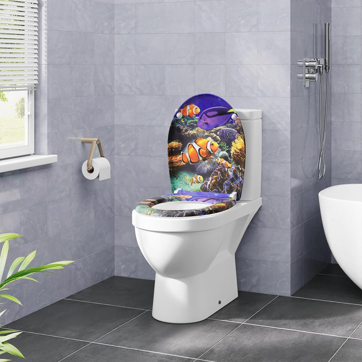 Toilettendeckel, WC Sitz mit Absenkautomatik, Klodeckel mit Schnellverschluss, 360° verstellbaren Sc