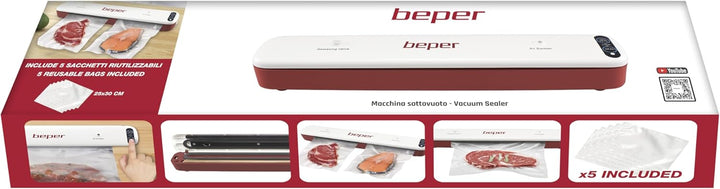 BEPER P102CON001 Vakuumiergerät, Vakuumiergerät mit 5 Vakuumbeuteln, ABS, doppelte Bedienung, Dichtu