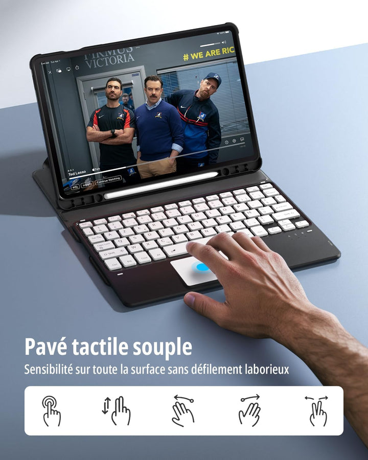 CACOE Drehbare Hülle mit Tastatur für Samsung S10 Lite 2025 mit Touchpad, 7-Farbige Beleuchtung Abne