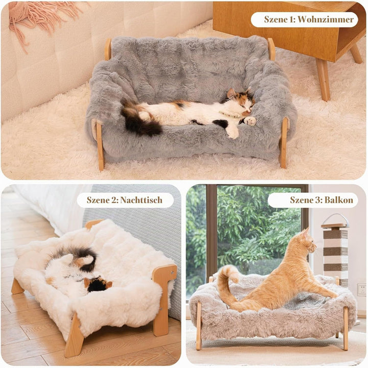 Cheerpals Katzenhängematte Katzenbett für Grosse Katzen - Freistehende Katzenliege aus Buchenholz ge