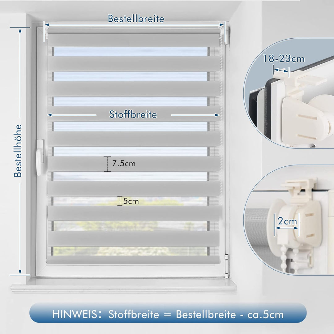 SBARTAR Doppelrollo Klemmfix Duo Rollos für Fenster ohne Bohren & zum Bohren, Grau B90 x H130 cm (St