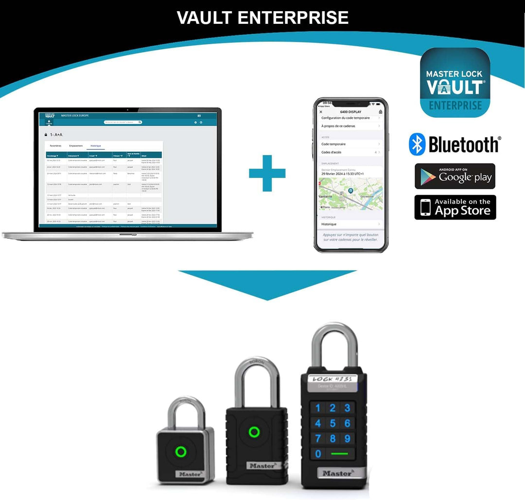 Master Lock 4401EURLHEC Bluetooth Vorhängeschloss für Unternehmen oder Privater, Wetterfest, Länger