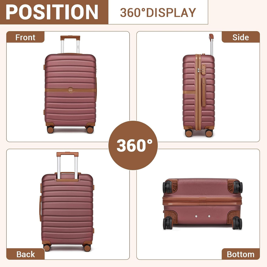 KONO Mittelgrosser Reisekoffer, Hartschalenkoffer aus ABS+PC, Check-in Trolley mit 4 Rollen, Zahlens