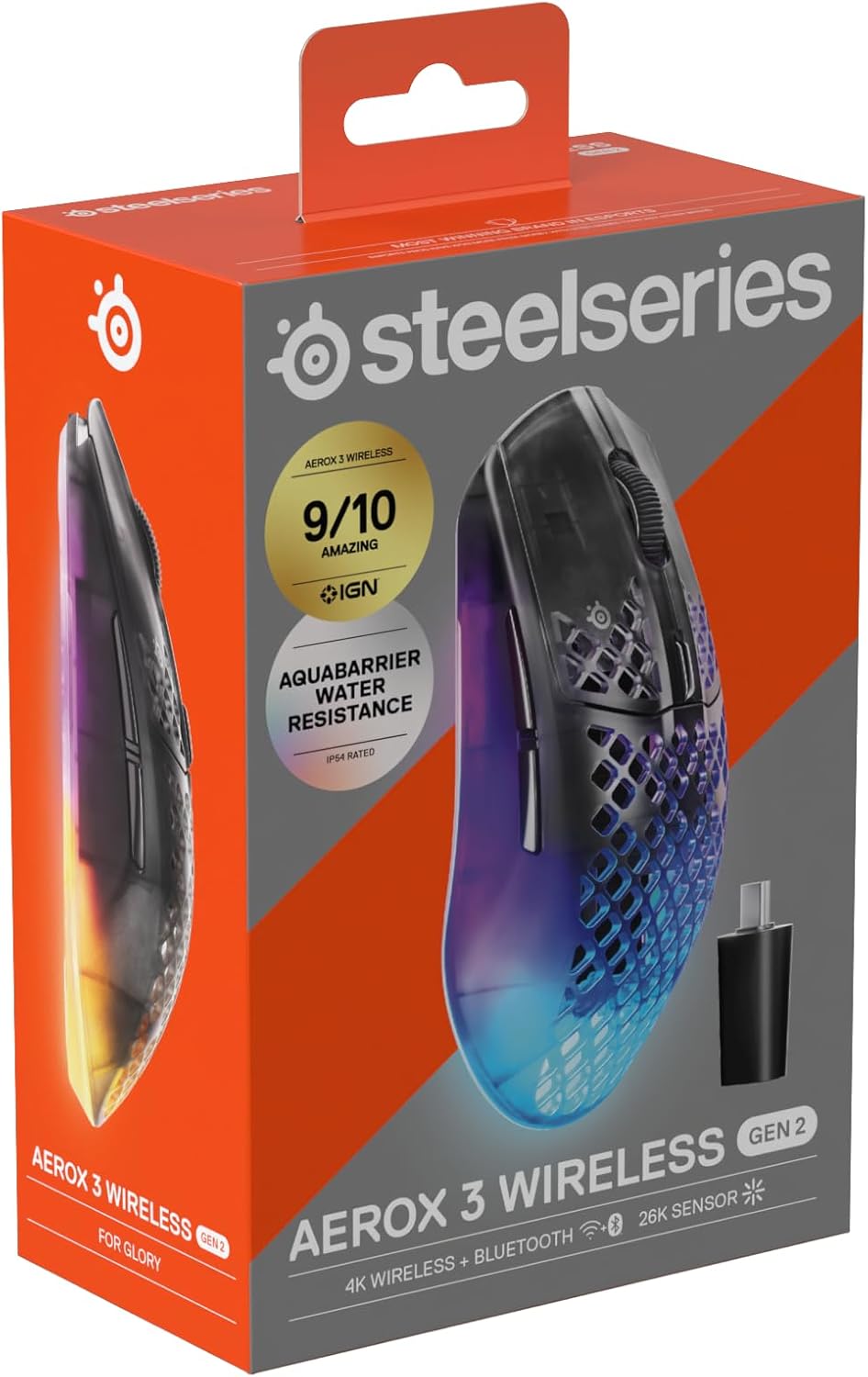 SteelSeries Aerox 3 Wireless Gen 2 – Ultraleichte 68-g-Gaming-Maus, 4K-Polling, 26K-DPI-Optiksensor,