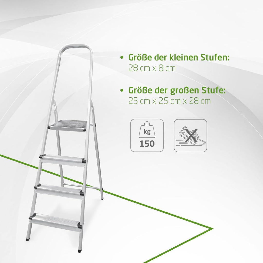 Amig - Klappbare Leiter mit 4 Stufen - Hergestellt aus Aluminium - Masse der kleinen Stufen: 28 cm x