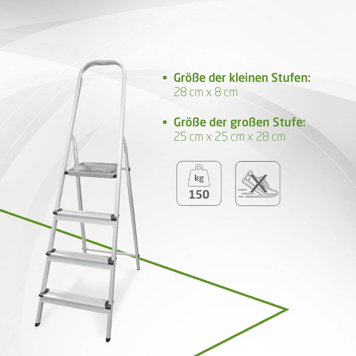Amig - Klappbare Leiter mit 4 Stufen - Hergestellt aus Aluminium - Masse der kleinen Stufen: 28 cm x