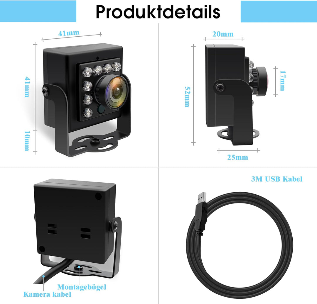 170 Grad Weitwinkel Fischaugen USB Kamera, 1080P 30fps/60fps/100fps Hochgeschwindigkeits Mini Webcam