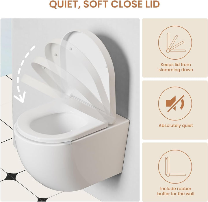 Toilettendeckel mit Absenkautomatik, WC Sitz D Form, Klodeckel Weiss, Klobrille Duroplast, Toiletten