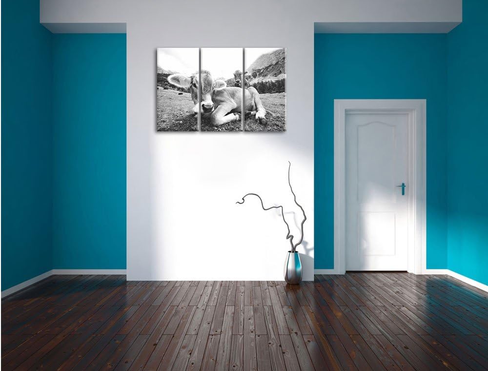 Pixxprint Almkuh in den Bergen als Leinwandbild/Grösse: 3 Teilig (120x80) cm/Wandbild/Kunstdruck/fer