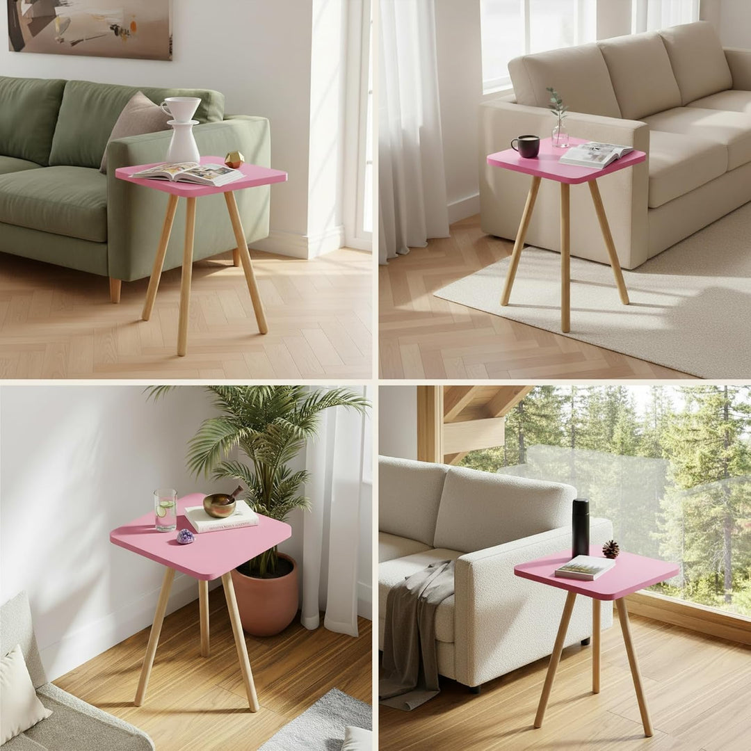 Beistelltisch Rosa 34x45 cm Holzbeine Sofatisch Couchtisch Nachttisch Skandinavisch Modern Rosa Quad