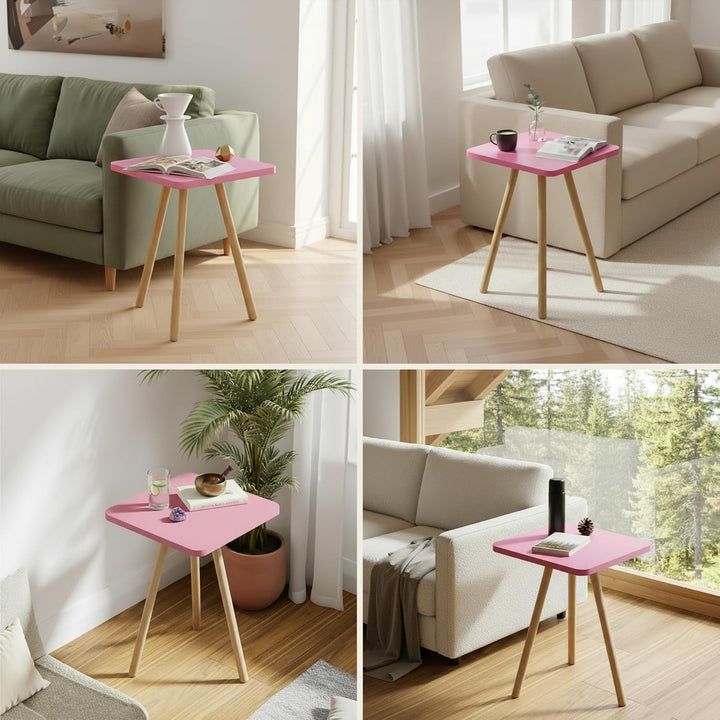 Beistelltisch Rosa 34x45 cm Holzbeine Sofatisch Couchtisch Nachttisch Skandinavisch Modern Rosa Quad
