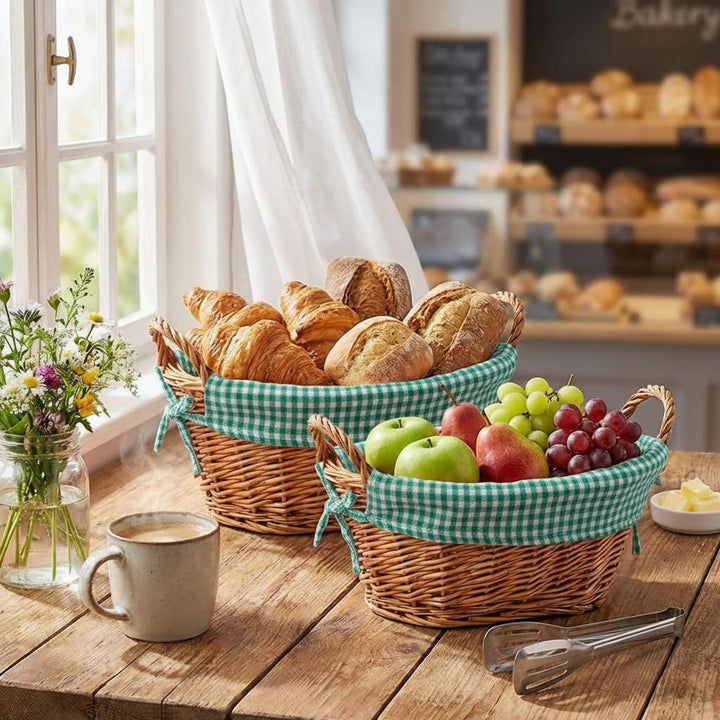 4 ländliche dicke Weide Brotkörbe + 4 herausnehmbare Baumwolleinlagen + 4 atmungsaktive Baumwollkorb
