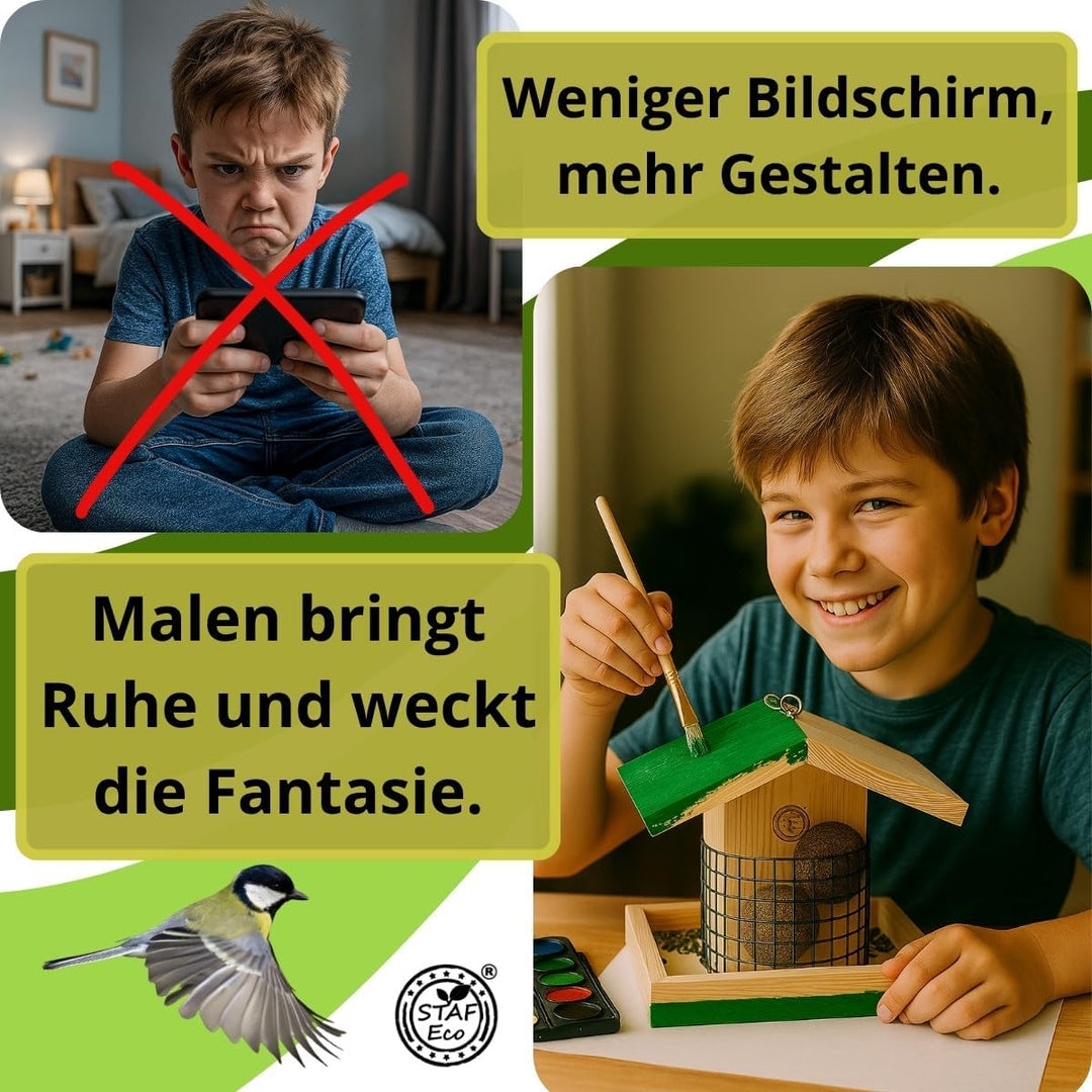 Vogelfutterhaus Vogelhaus Balkon aus natürlichem Holz mit Halterung für das Geländer und Kette zum A
