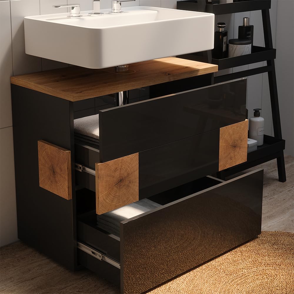Vicco Waschbeckenunterschrank Eden, Anthrazit, 70 x 64.5 cm mit 2 Schubladen, zur Wandmontage mit Va