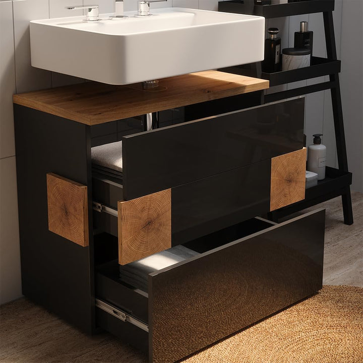 Vicco Waschbeckenunterschrank Eden, Anthrazit, 70 x 64.5 cm mit 2 Schubladen, zur Wandmontage mit Va