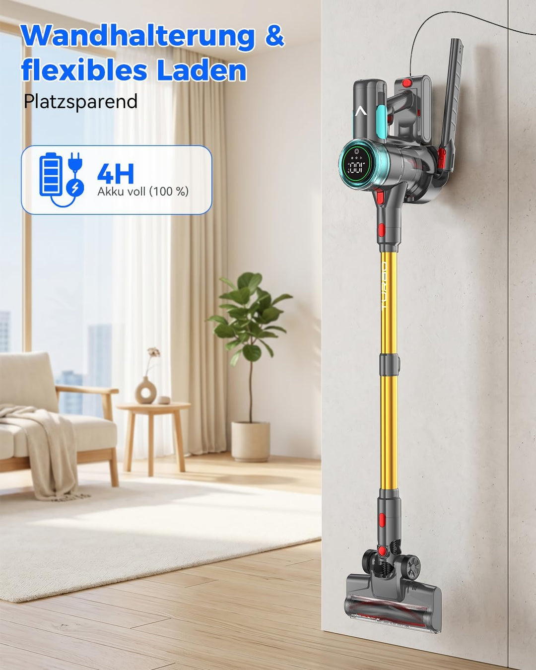 aonus A10 Akku Staubsauger, 55000Pa 500W 70Min Laufzeit Akkustaubsauger Kabellos mit LED Display, Se
