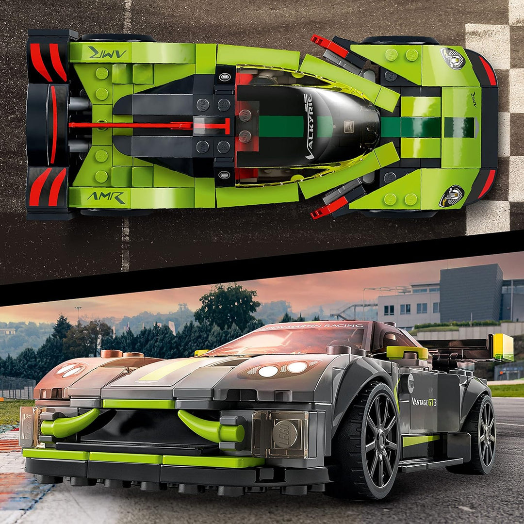LEGO 76910 Speed Champions Aston Martin Valkyrie AMR Pro & Vantage GT3, Bausatz mit 2 Rennwagen, Mod