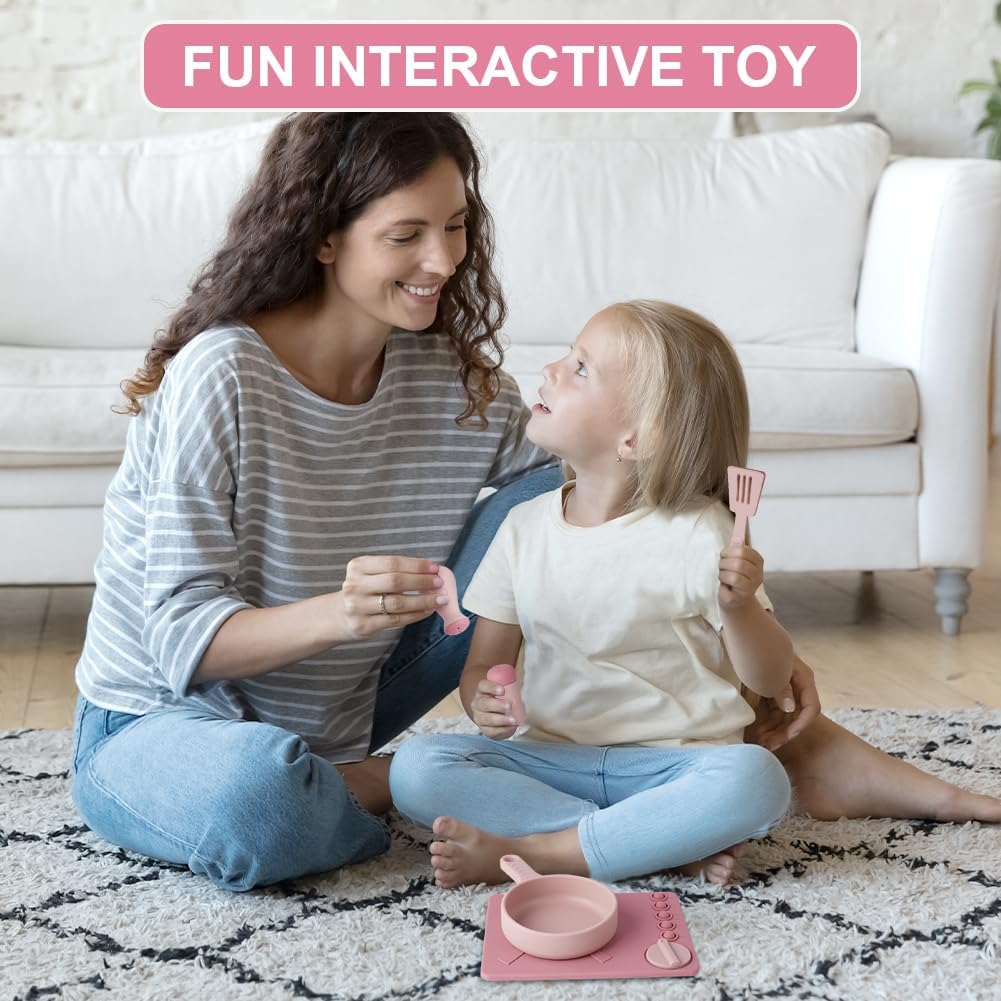 HOTUT Kindergeschirr Spielküche,16 Stück Kinderküche Kindergeschirr Set,Silikon Küchenzubehör Kinder