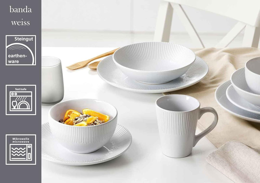 Ritzenhoff & Breker Banda Suppenteller 6er Set, 20 cm, Tiefe Essteller mit Streifen-Relief, Minimali