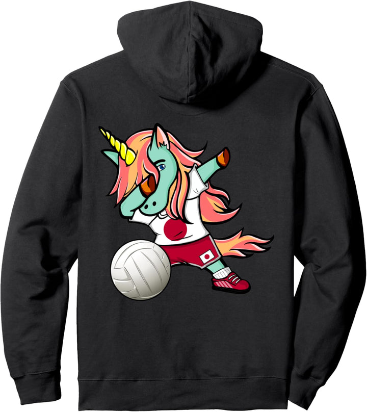 Lustiger Dabbing Einhorn Japan Volleyball Japanische Flagge Pullover Hoodie