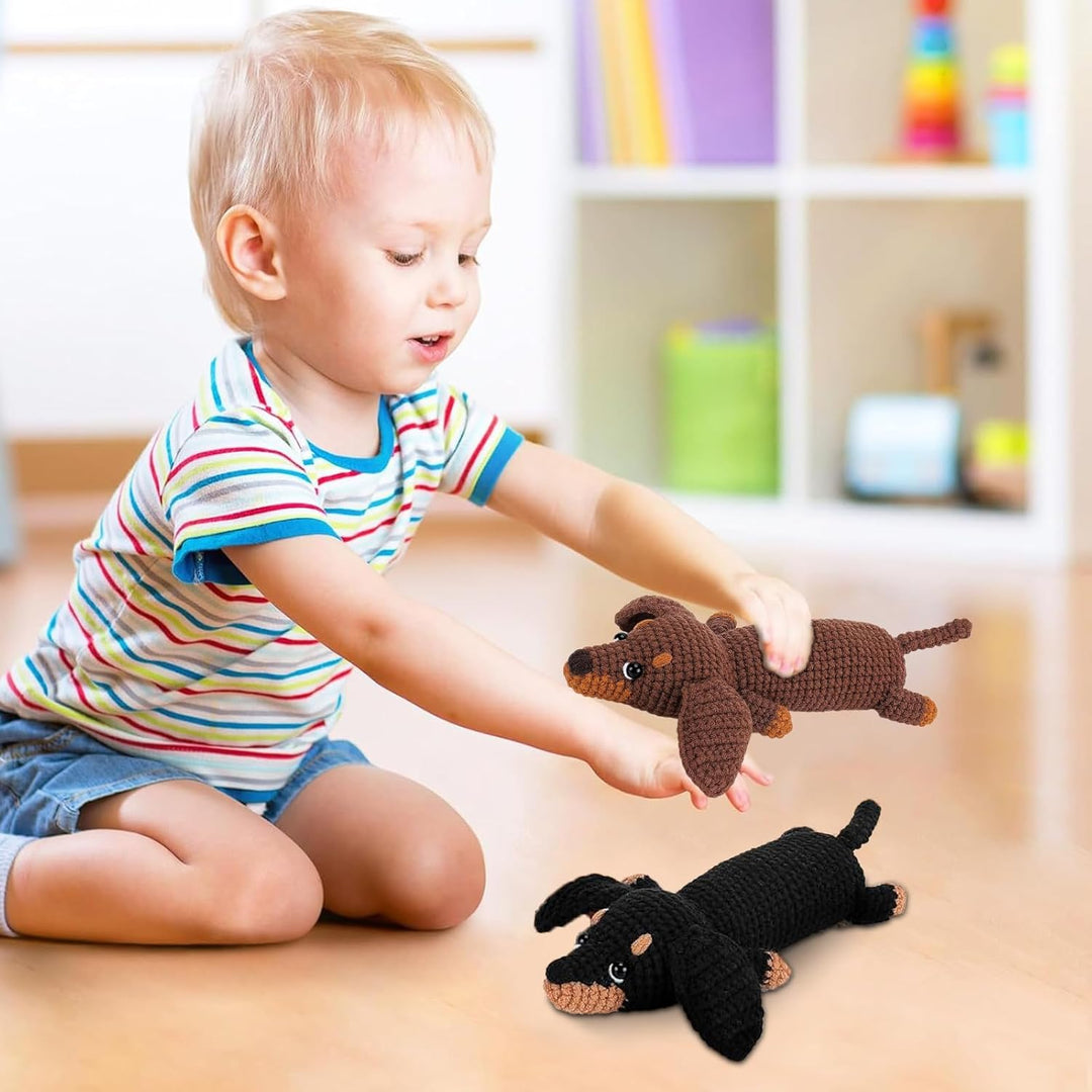 CEWROM Häkelset für Anfänger, 2 Komplett Dackel Hund Häkeln Set, mit Garnhaken, Nadeln, Häkelset, An