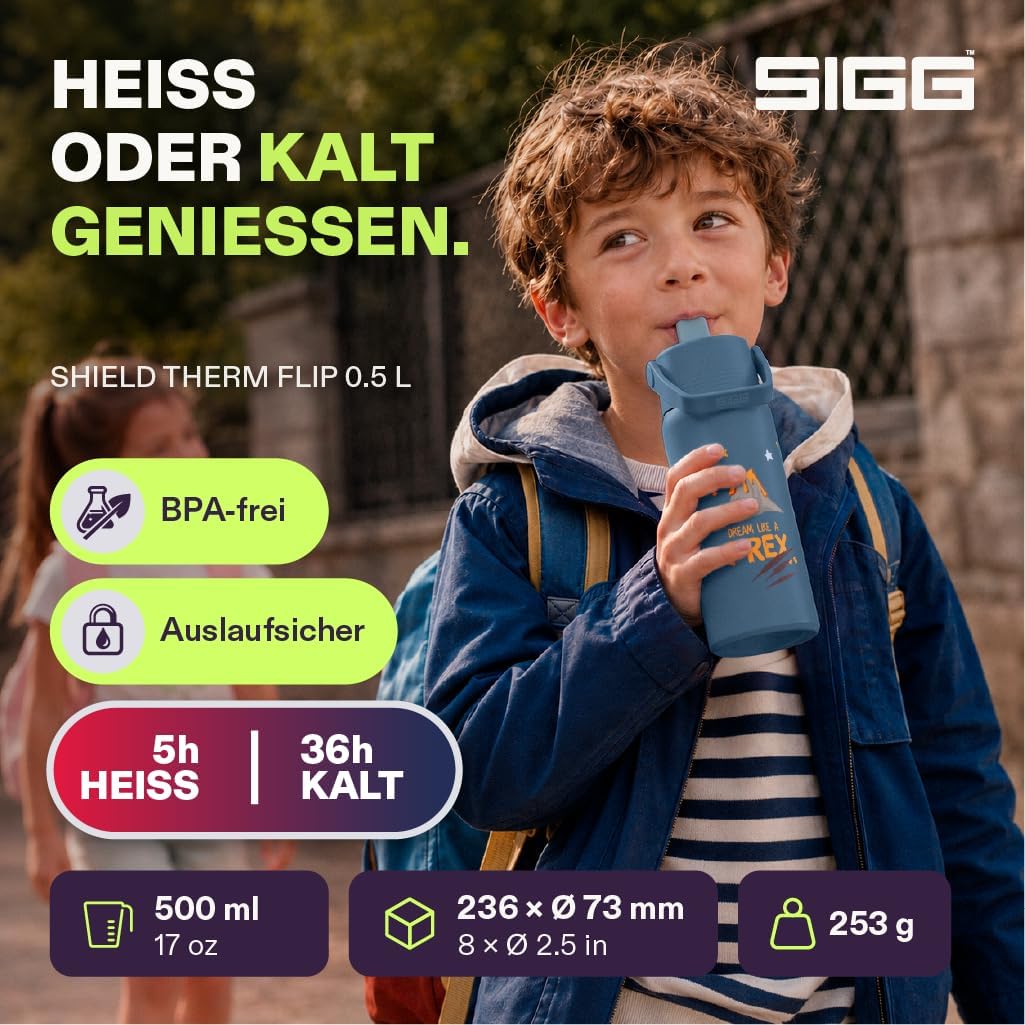 SIGG - Isolierte Trinkflasche Kinder - Shield Therm FLIP T-Rex - Auslaufsicher - Spülmaschinenfest -