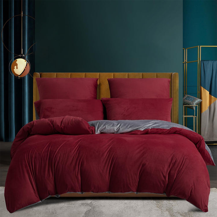 Boqingzhu Biber Bettwäsche 155×220cm Plüsch Rot Weinrot Grau Flanell Winter Warm Kuschelig Flauschig