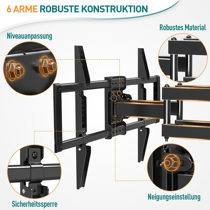 ELIVED Schwenkbare Neigbare TV Wandhalterung für 37-70 Zoll LED, LCD, OLED, Plasma TVs (Flach & Curv