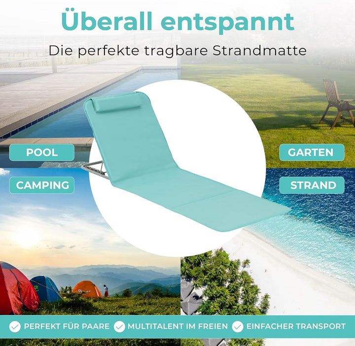 [en.casa] Strandmatte Donostia 2er Set Sonnenmatte klappbar Türkis Strandliege mit Verstellbarer Rüc