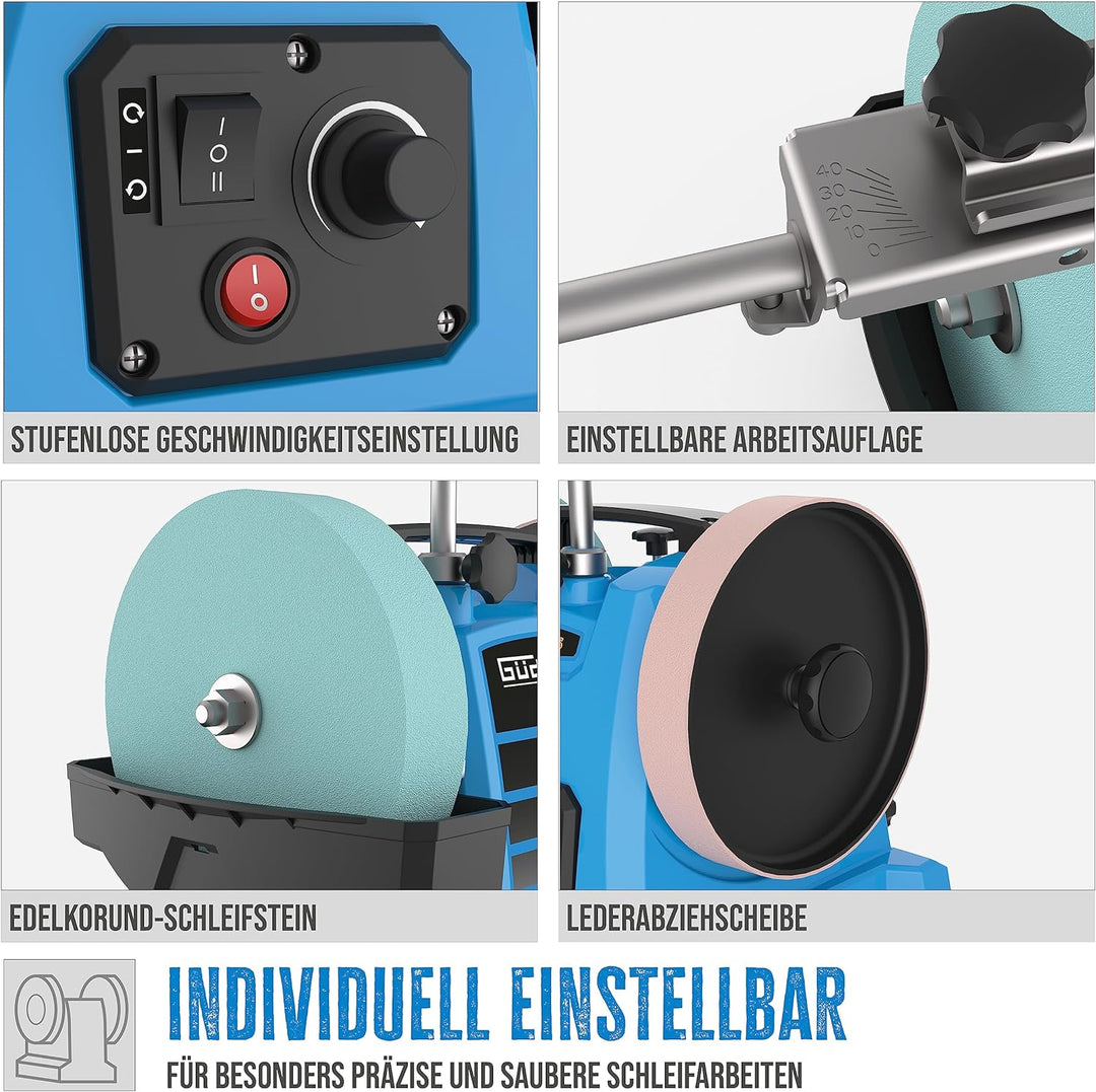 Güde 55247 GNS 200 VS Nassschleifer (230 V, 120 W, 200 mm Trocken- und Nass-schleifscheibe), Blau 20