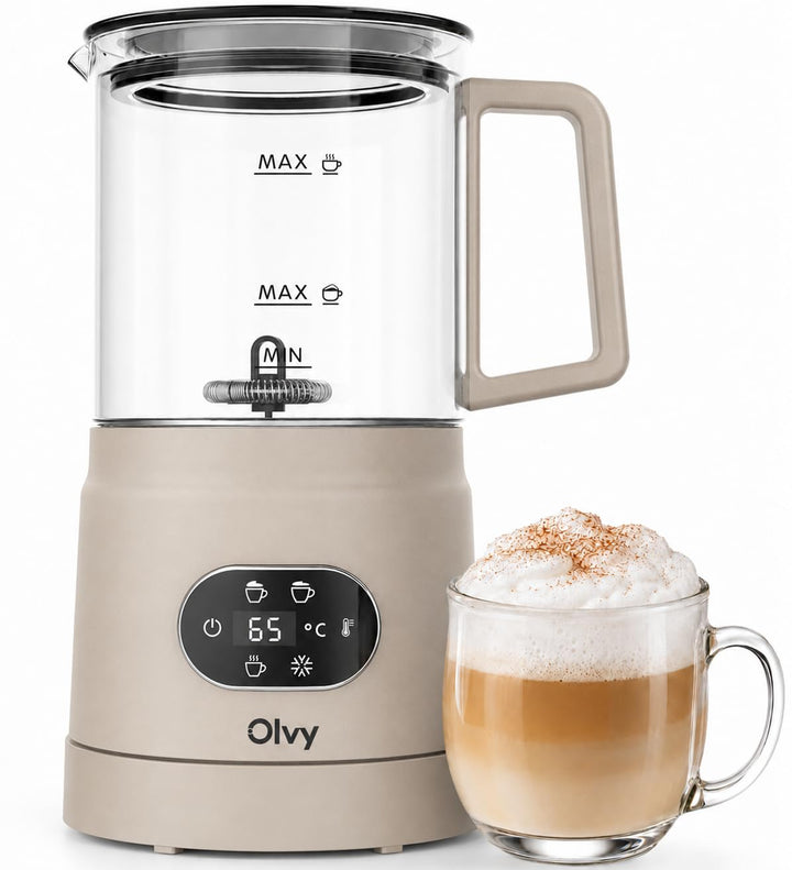 Olvy Milchaufschäumer Elektrisch | Milchschaumgerät für Barista Qualität | 1 Stück | Beige | Für Cap
