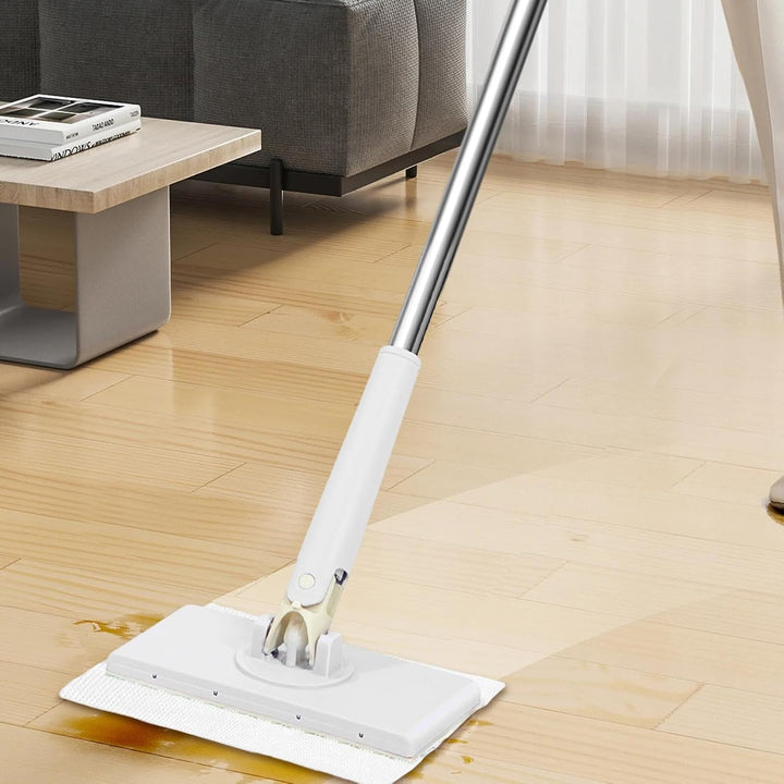 Wischmopp Mit Druck-Klemm-System, Automatisches Klemmtuch Edelstahl Staubmopp Mit 360° Drehbarem Kop