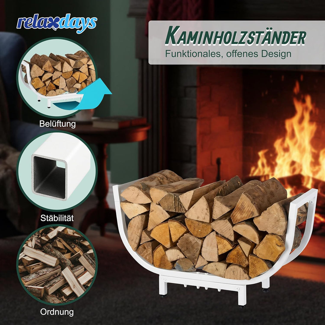 Relaxdays Kaminholzregal, Metall, HxBxT: 35 x 65 x 21 cm, Kaminholzhalter innen, geschwungener Kamin