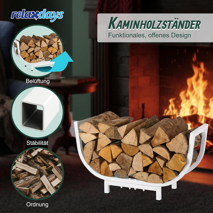 Relaxdays Kaminholzregal, Metall, HxBxT: 35 x 65 x 21 cm, Kaminholzhalter innen, geschwungener Kamin