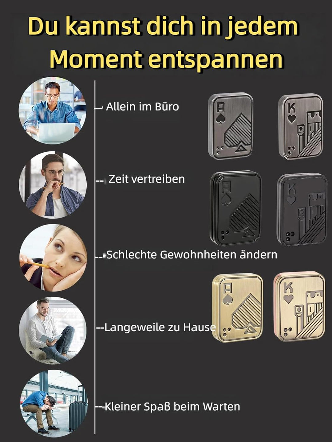 Metall-Fidget-Slider, Pop-Fidget-Spielzeug Poker Push Card für Jugendliche und Erwachsene, Geschenk