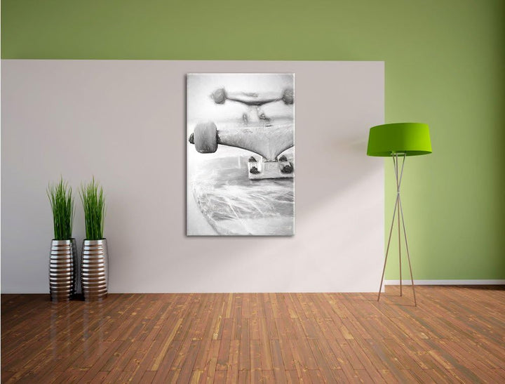 Skateboard Kohle Effekt, Format: 100x70 auf Leinwand, XXL riesige Bilder fertig gerahmt mit Keilrahm