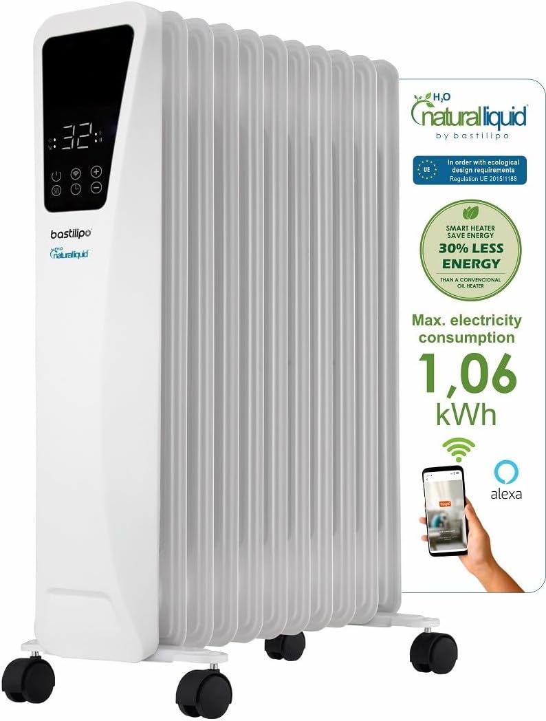 Bastilipo R-Ecofluid2-11 Energiespar-Heizkörper mit integriertem WLAN und 2000 W Leistung - H2o Natu